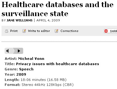 Audio podcast, Michael Vonn on Privacy Issues with Healthcare Databases